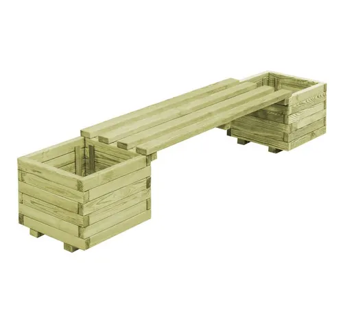 Gartenbank aus Kiefernholz, grün, 196x36x40 cm - Entspannen Sie stilvoll im Freien mit dieser robusten Gartenbank aus grün imprägniertem Kiefernholz. Ideal für Garten und Terrasse, inklusive Pflanzgefäßen für Ihre Lieblingsblumen. Leichte Montage garantiert.