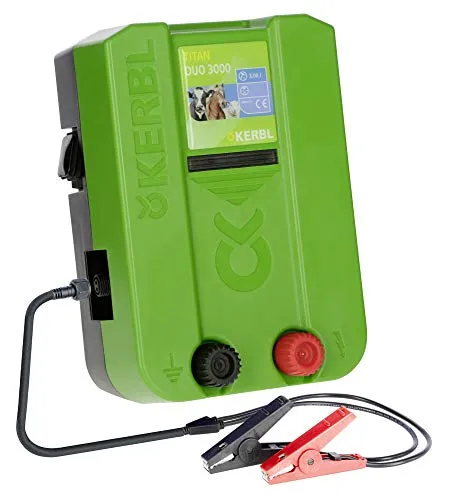 Kerbl Weidezaungerät Titan Duo 3000 - Stallbedarf für Viehhaltung, zuverlässiges DUO Gerät mit hoher Ausgangsleistung für Pferdekoppeln und Weiden, inklusive Anschlusskabel und Warnschild.