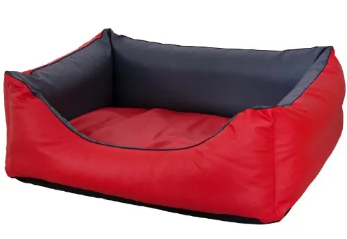 Orthopädisches Hundebett mittelgroße Hunde – Waschbares Hundekissen 【Wendebett】 Hundekorb aus Kunstleder - Formstabiles Hundesofa - Hundekörbchen mit erhöhten Rand, dog bed Rot/Grau 100 x 80 cm