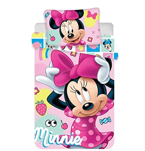 Jerry Fabrics Babybett-Set, Baumwolle, Mehrfarbig, 40x60 + 100x135 cm - Bettdecken-Set aus 100% Baumwolle mit Reißverschluss, waschmaschinentauglich und offizielles Lizenzprodukt von Mickey & Friends.