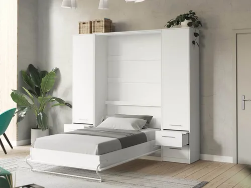HeimLiving Wohnwand Set mit Schrankbett 140x200 Vertikal - Platzsparende Wohnwand mit Schrankbett und 2 Schränken, ideal für kleine Räume oder als Gästebett. Die hochwertige melaminbeschichtete Oberfläche sorgt für Langlebigkeit und einfache Handhabung dank Gasdruckfedern.