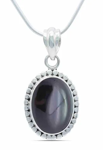 mantraroma echt Silberkette mit Onyx schwarzer Edelstein Damen Kettenanhänger 925 Sterlingsilber Halskette Geschenk (AK3-123-03-55)