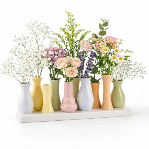 Dekovase Handgefertigte kleine Keramik Deko Blumenvasen Set – Bunt & Weiß, 10er Set