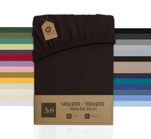 Bettwaesche-mit-Stil Spannbettlaken Jersey Spannlaken Spannbetttuch (140x200-160x200 cm, Matratzenhöhe bis 35cm, Espresso Braun) Gewicht: 180g/m², 90% Baumwolle 10% Elasthan