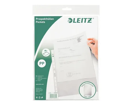 LEITZ Prospekthülle 4796, 25 Stück, genarbt, Format A4, Multilochung, oben offen