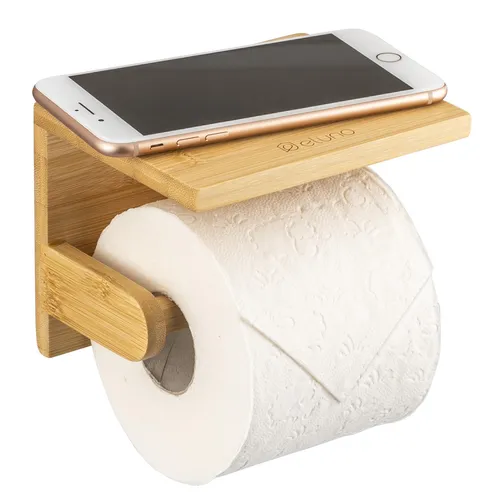 eluno Toilettenpapierhalter mit Ablage aus Bambus - Toilettenpapierhalter mit modernem Design, einfacher Rollenwechsel und praktische 2-Wege-Montage, ideal für jedes Badezimmer.