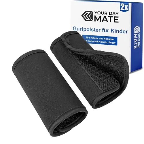 Gurtschoner für Hochstuhl und Kindersitz, 2 Stück, in Schwarz, Bezug aus weichen Neopren mit Klettverschluss, Gurtpolster Schrittgurt Kinderstuhl, Gurtkissen 5-Punkt Gurt, 3-Punkt Gurt, Autositz Gurt