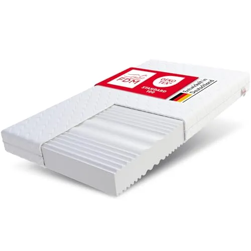 FDM Matratze 100x200 cm - Komfortable Kaltschaummatratze mit 7 Zonen - Doppelseitige Kaltschaummatratze mit Härtegrad H3/H4, 7 Komfortzonen für optimale Unterstützung und hypoallergenem, waschbarem Bezug für gesunden Schlaf.