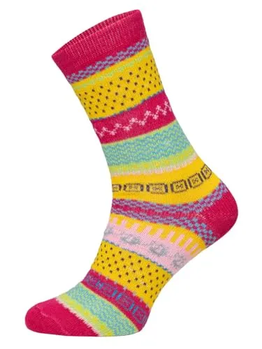 HomeOfSocks 2 Paar Warme Hygge Socken Für Herren Und Damen Aus Echter Wolle - Wollsocken Mit Fröhlich Bunten Mustern Und Druckarmer Zehennaht | Pink Gr. 39-42