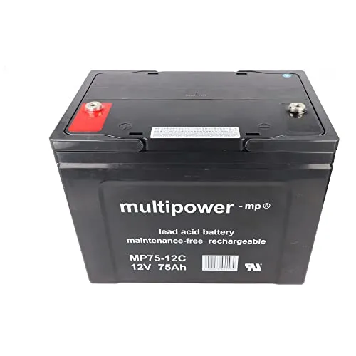 Multipower MP75-12C Akku 12V 75Ah - Wartungsfreier Bleiakku mit sehr geringer Selbstentladung, ideal für zuverlässige Energieversorgung und lange Lebensdauer bis zu 5 Jahren.