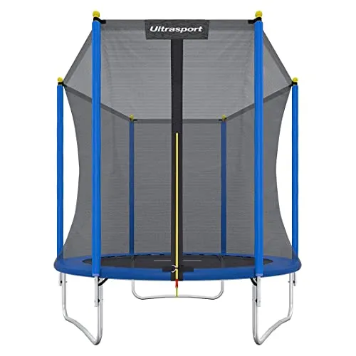Ultrasport Uni-Jump Trampolin Outdoor Kinder Belastbar bis 80 KG I Komplettset mit Sicherheitsnetz, Randabdeckung & Montagesatz I Bodentrampolin Gartentrampolin, Trampolin 183 cm