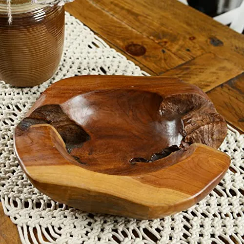 wohnfreuden Teak Holzschale 30-35 cm - Handgefertigte Deko - Dekoschalen aus massivem Teakholz, handbearbeitet und einzigartig in Form und Farbe. Jedes Stück ein Unikat, ideal für rustikale Wohnräume.