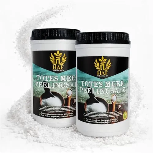 HAF – Totes Meer Peelingsalz (2 x 1 kg Dose) - Natürliches Körper-Peeling aus dem Toten Meer, ideal für die tägliche Reinigung und Pflege. Entfernt sanft abgestorbene Hautzellen und hinterlässt ein frisches Hautgefühl.