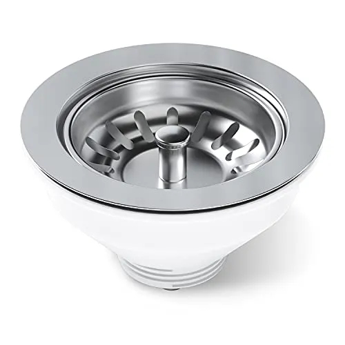 AQUADE 6046 Siebkorbeinsatz 114mm Siebkorbventil 3 1/2 Ablaufgarnitur Siebkorb Korbventil Stößelventil Unverschließbar Siebkörbchen für Küchenspüle Spüle…, Edelstahl, Kunststoff