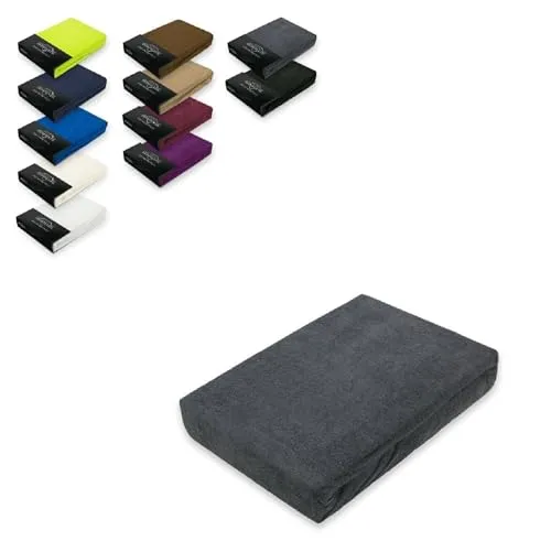 EXKLUSIV HEIMTEXTIL Frottee Spannbettlaken 200 x 220 cm - Spannbetttücher in Anthrazit, Öko-Tex zertifiziert und pflegeleicht, ideal für Matratzen bis 35 cm Höhe, sorgt für einen faltenfreien Schlafkomfort.