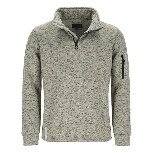 Baumfuchs Herren Troyer Strickfleece unifarben - Pullover mit Troyer-Kragen und Ärmeltasche in Oliv Größe M