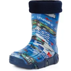 Ladeheid Kinder Gummistiefel gefüttert Swk 05 (Blau Auto, 29/30 EU) - Stiefel für Jungen – Gefütterte Gummistiefel, die kleine Füße warm und trocken halten, ideal für Regen und Schnee, perfekt für jedes Abenteuer!