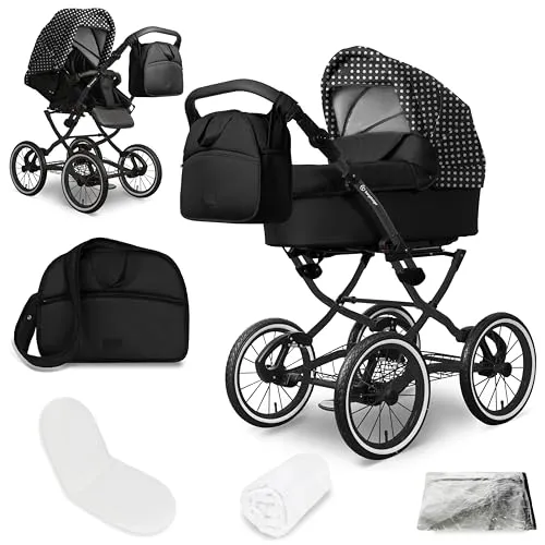 Bergsteiger Venedig Nostalgie Kombikinderwagen 2-in-1 in schwarz von Bergsteiger