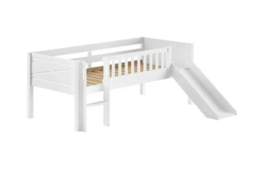 Spielbett mit Rutsche 90x200 Karyl aus Massivholz Kiefer - Kojen-Spielbett mit Rutsche und Stauraum, ideal für Kinderzimmer. Robuste Konstruktion aus massiver Kiefer bietet Sicherheit und Langlebigkeit. Perfekt für kreative Spielstunden und süße Träume!