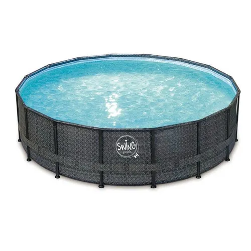 TrendPool Frame Pool Ø 488 x 122 cm Rattanoptik anthrazit Gartenpool