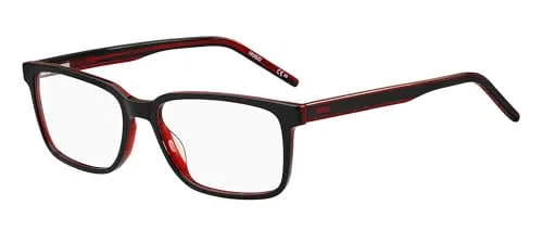 HUGO Rechteckig Azetat Brillen in Black Red für Herren, Brille mit Sehstärke, optional mit Sonnenbrillen tönung oder Blaulichtfilter (Modell HG 1245)