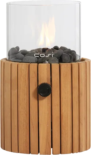 COSI Gas Feuertisch Teak - Eleganter Teakholz Feuertisch für Garten oder Terrasse, inklusive Glasaufsatz und bis zu 6 Stunden Brenndauer mit 190gr. Gaskartuschen.