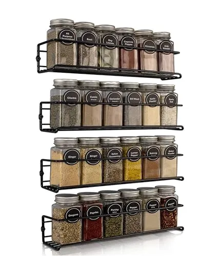comforder Gewürzhalter 4er Set – Wandregal ohne Bohren für 24 Gläser