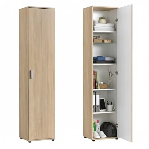 Home Collective Schmaler Mehrzweckschrank 40 cm breit - Kleiderschrank mit 1 Tür und 4 Einlegeböden, ideal für kleine Räume und vielseitig einsetzbar als Haushaltsschrank oder Büroschrank. Hergestellt in Deutschland, klimaneutraler Versand.
