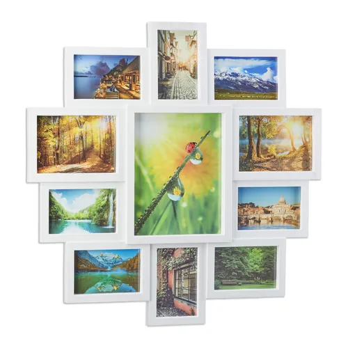 Bilderrahmen Collage - Modernes Fotocollage Rahmen mit 3D-Optik - Bilderrahmen für 11 Fotos, modernes Design in Weiß, ideal für Familien- und Freundschaftserinnerungen, perfekt für Ihr Zuhause.