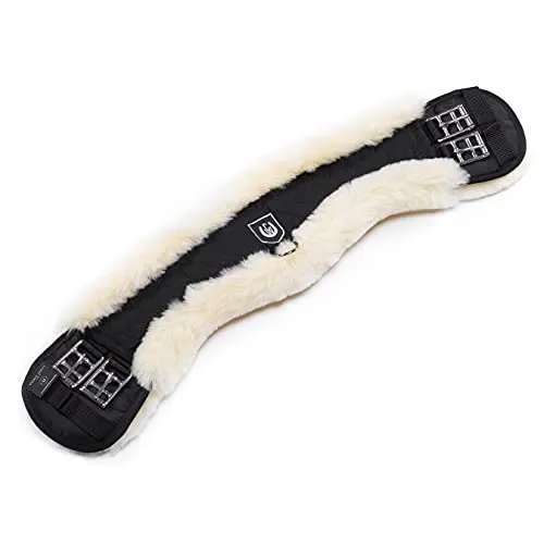 CHRIST Lammfell MONDGURT Sattelgurt von Werner Horse – anatomischer Dressurgurt in Schwarz-Natur, 85 cm - Hochwertiger Sattelgurt mit echtem Lammfell und strapazierfähigem Steppstoff. Die anatomische Form sorgt für optimalen Sitz und Ellenbogenfreiheit, ideal für Pferde mit mehr Bauch. Maschinenwaschbar und pflegeleicht.
