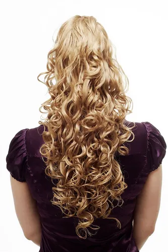 Voluminös wallendes Haarteil Pferdeschwanz Zopf lockig lang Blond 60cm N310-124