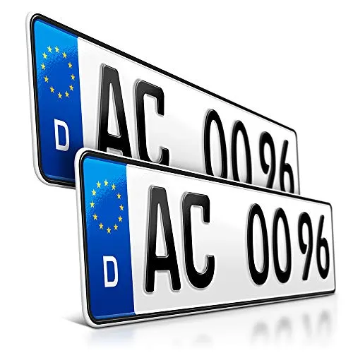 schildEVO 2 Kfz Kennzeichen | 480 x 110 mm | DIN-Zertifiziert – EU Wunschkennzeichen mit individueller Prägung | PKW Nummernschilder | Kurze Autokennzeichen | Auto-Schilder | DHL-Versand