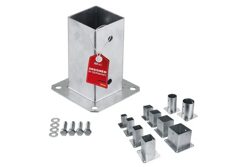 SO-TECH® Pfostenbeschlag Aufschraubanker Stahl feuerverzinkt für Garten / Terrasse (1 St), für Vierkantholz (Vierkant 70 x 70 mm) 152 mm Höhe