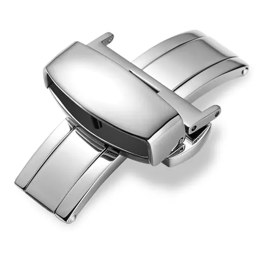 iStrap Edelstahl-Faltschließe mit Druckknopf-Silber Gold Roségold Schwarz Uhrenverschluss-16mm 18mm 20mm 22mm