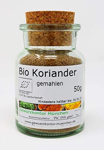 Bio Koriander gemahlen 50g im Glas Gewürzkontor München