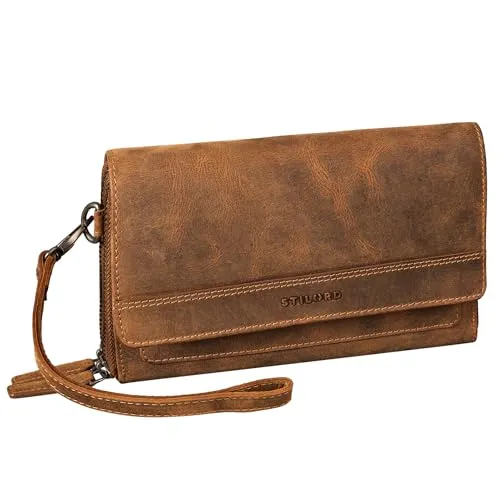 STILORD 'Sabrina' 4-in-1 Leder Geldbörse mit Handyfach Damen Groß echt Leder Clutch Multifunktionale Umhängetasche Portemonnaie mit Handytasche 7 Zoll RFID/NFC Schutz, Farbe:bergamo - braun