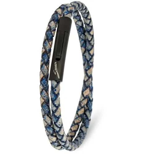 Simaru Lederarmband, 4mm geflochten zum Wickeln für Frauen & Männer, Echtleder-Wickelarmband mit Edelstahl Hakenverschluss, Premium-Qualität ((41cm Lenght - L), Blau)