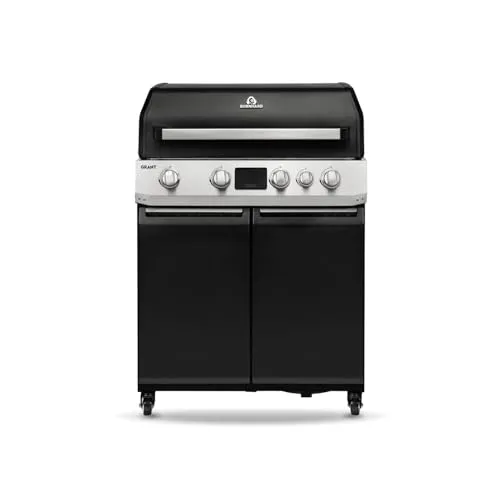 BURNHARD® GRANT Base + Gasgrill – 4-Brenner Modulargrill mit Gusseisen-Rosten & Türen – Infrarot Heckbrenner und 1x Infrarot Brenner für Brennkammer– LED Display – 17,7 kW