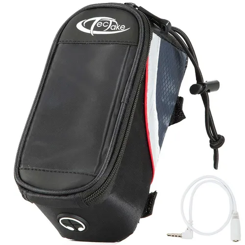 TecTake GmbH Fahrradtasche mit Rahmen-Befestigung für Smartphones - 18 x 8,5 x 8,5 cm, schwarz/grau/rot 401605