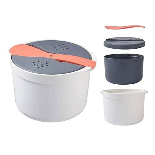 KLOP256 Mikrowellen Reiskocher, 2L Mikrowellen Dampfgarer für Mikrowelle Reis, PP in Lebensmittelqualität Microwave Rice Cooker, Sieb und Dampftopf Set (Orange)