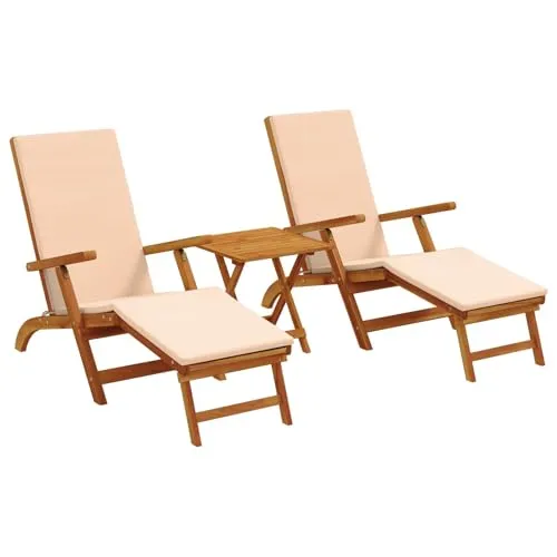 Verstellbarer und Klappbarer Liegestuhl 3er Set Beige von vidaXL - Genießen Sie entspannte Stunden im Freien mit diesem klappbaren Liegestuhl-Set aus Akazienholz. Verstellbare Rückenlehne und integrierte Fußstütze bieten optimalen Komfort für Garten und Terrasse.