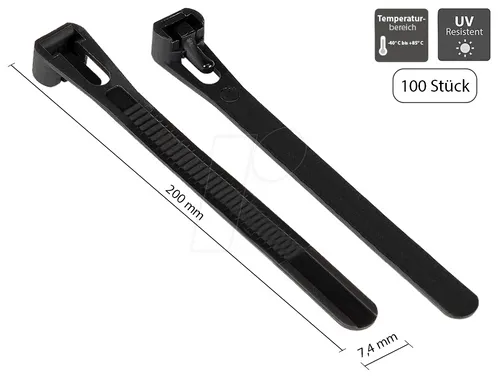GC KAB-R20S74 - Kabelbinder, wiederlösbar, 200 mm, schwarz, UV-beständig, 100er-