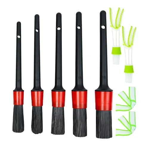 Reinigungsbürsten Set, 7 Pack, Universalbürsten mit sechs Bürstenköpfen, Bürstenset für Auto und Haushalt, PKW Reinigung Hilfe für Innen und Außen, Bürste Lüftungsschlitze, KFZ Reiniger Pinsel Kit