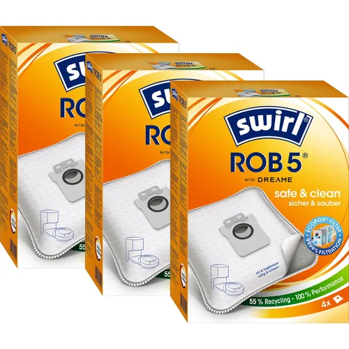 SWIRL Staubsaugerbeutel ROB5 für Dreame L10 Ultra - 12 Beutel - Hochwertige Staubsaugerbeutel für Dreame L10 Ultra, sorgen für optimale Saugleistung und einfache Handhabung. Ideal für saubere Luft und weniger Allergene.