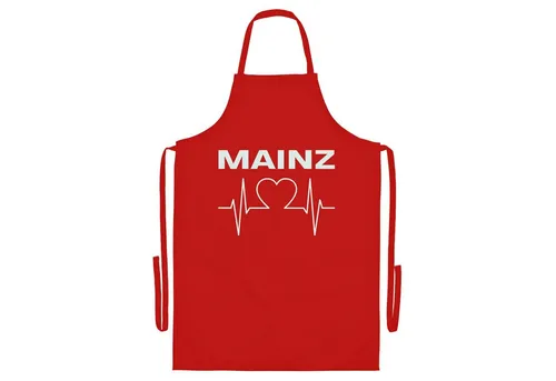 multifanshop Grillschürze Mainz - Herzschlag - Hochwertige Grillschürze für Fans von Mainz, ideal als Geschenk oder für den eigenen Grillabend. Aus robustem Material gefertigt, bietet sie Komfort und Stil in der Küche.