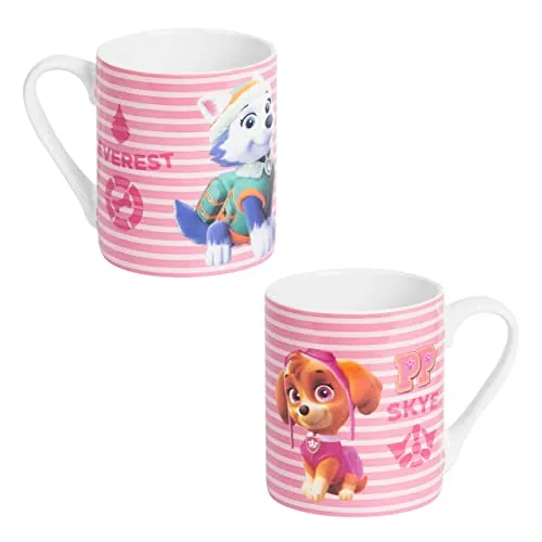 United Labels Paw Patrol Tasse für Kinder 230 ml, Skye & Everest, Rosa gestreift, Kindertasse aus Keramik, Becher für Kakao und Tee