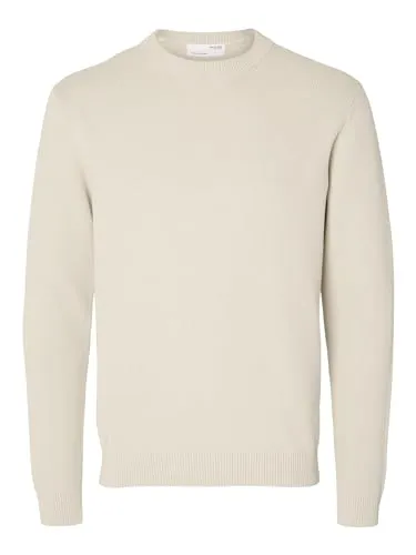SELECTED HOMME Rundhalspullover Dane - Strickpullover aus 50% Bio-Baumwolle, in ecru mit einer weiten Passform und langen Ärmeln – perfekt für einen lässigen Look.