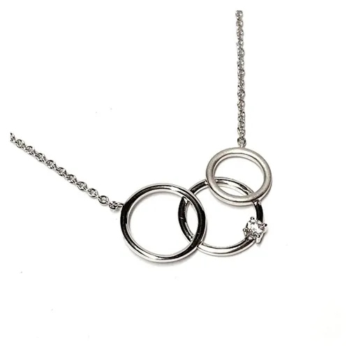 Kette mit 3 Ringen 925 Silber rhod. teilweise matt und Zirkonia 45 - 49 cm