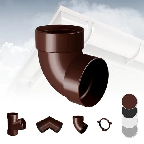 RAINWAY L Regenrinnen System (Rohrbogen 87° zweifach braun) - PVC-U Kunststoff in 4 Farben, für Dachflächen > 100m² empfohlen, Eckstück Bogen 87 Grad
