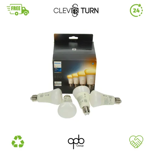 Philips Hue White E27 LED 4er Pack – Smarte, dimmbare Beleuchtung - Leuchtmittel für modernes Smart Home, dimmbar und energiesparend mit einer Lebensdauer von bis zu 25.000 Stunden.